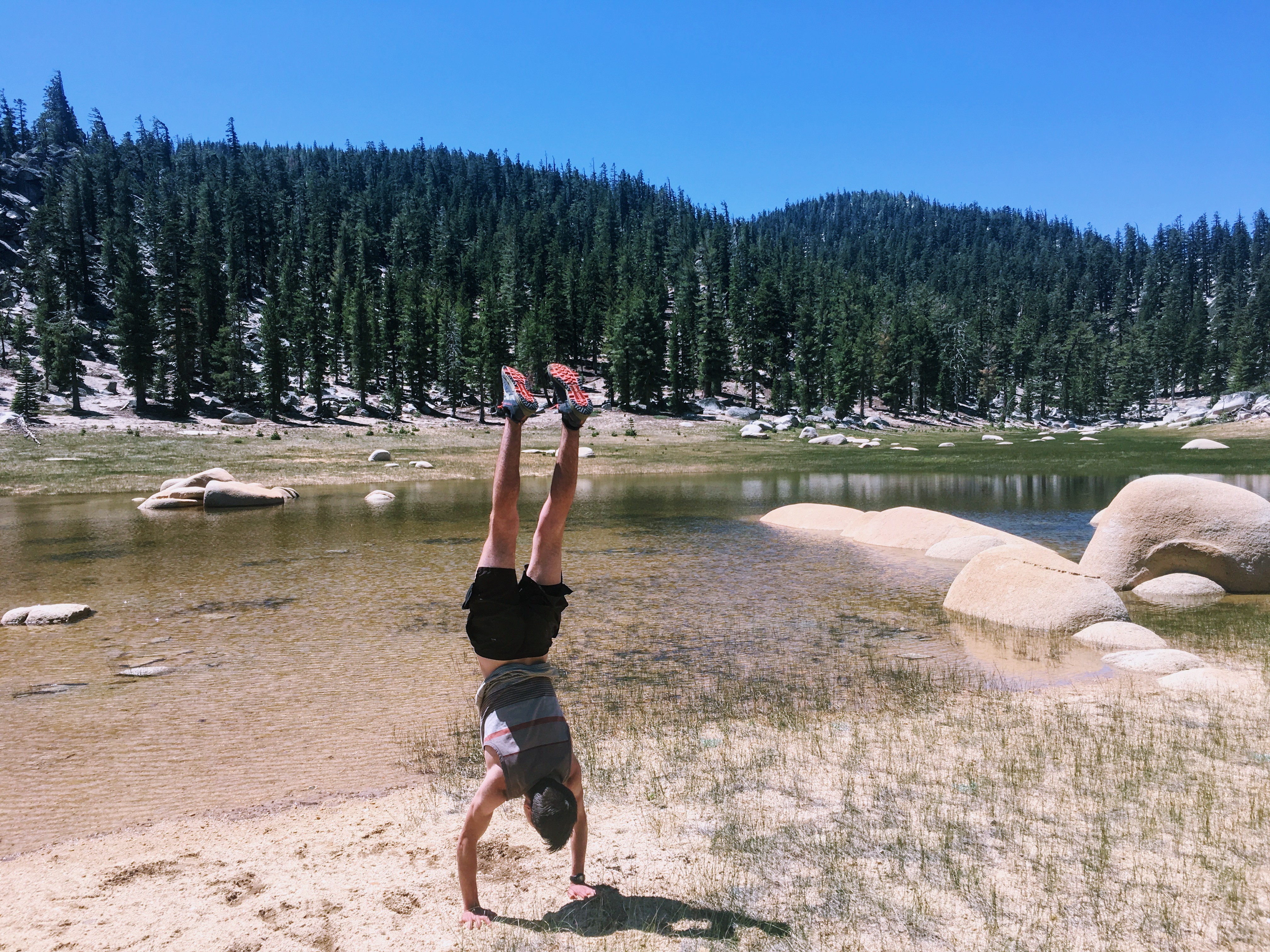 hand stand at twin lakes